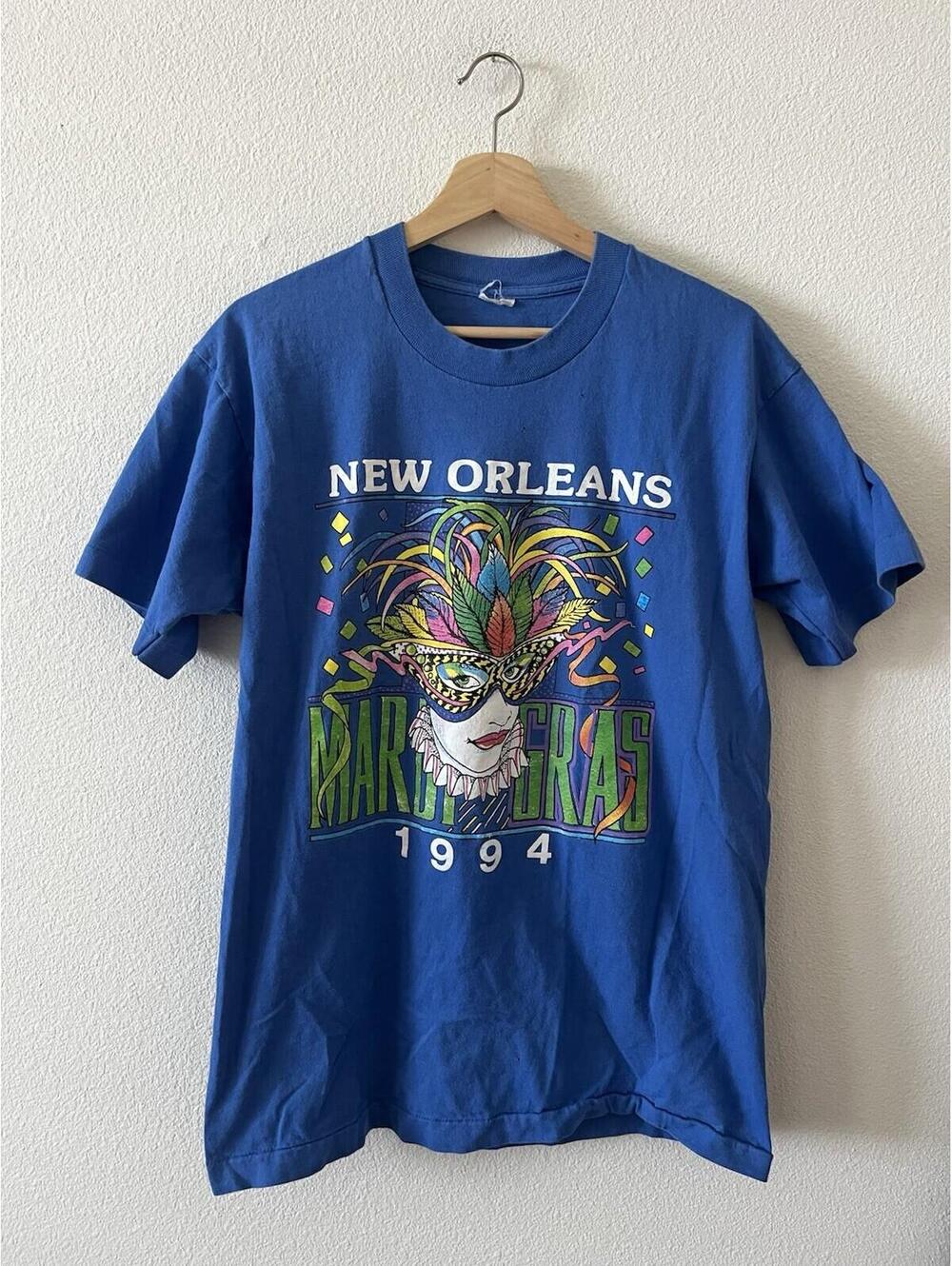 intage 1994 New Orleans Mardi Gras Mask Graphic Tee L